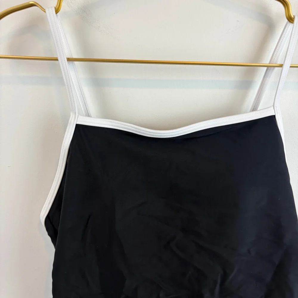 NWT Quince Maternity Italian Square Neck One-Piece‎ Swimsuit Black White Medium
